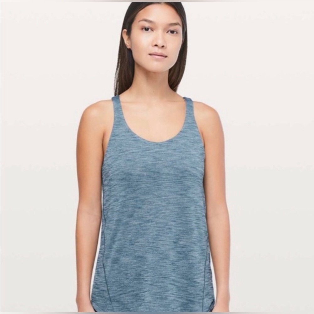 Lululemon Moment To Movement 2-In-1 Tank Heathered Carbon Blue Size 6